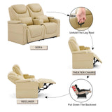 Attliahome 61" RV Loveseat Recliner, Double Recliner Furniture with 3 Arms and 2 Pillows, Wall Hugger Recliners & 135° Reclining Theater Seating (Beige PU Leather RV Couch) Attliahome