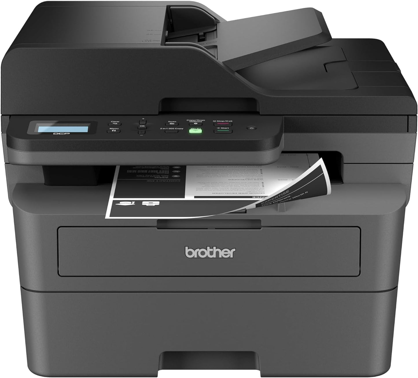 Brother DCP-L26 Series Wireless Monochrome 3-in-1 Laser Printer, 36 ppm in Black, 250 Sheets, Mobile Printing, Automatic Two-Sided Printing, Refresh Subscription Trial, Gray, with MTC Printer Cable