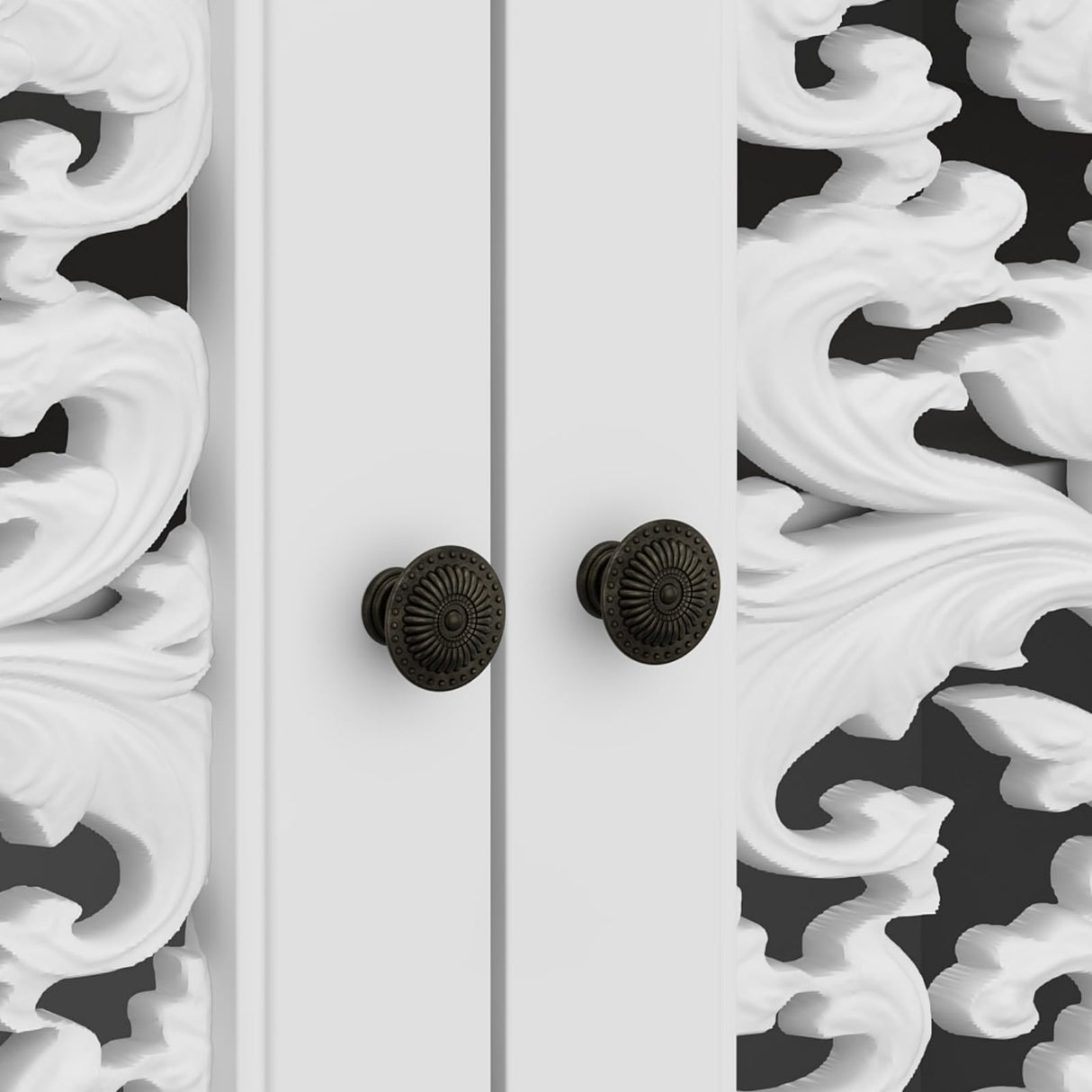 JOIKUJIA Wide Accent Cabinet with 4 Carved Doors & 2 Drawers, Vintage Hollow Carving Sideboard with Brown Tabletop, Farmhouse Buffet Cabinet, White and Brown 63”W x 15.7”D x 31.9”H JOIKUJIA