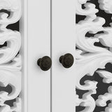 JOIKUJIA Wide Accent Cabinet with 4 Carved Doors & 2 Drawers, Vintage Hollow Carving Sideboard with Brown Tabletop, Farmhouse Buffet Cabinet, White and Brown 63”W x 15.7”D x 31.9”H JOIKUJIA