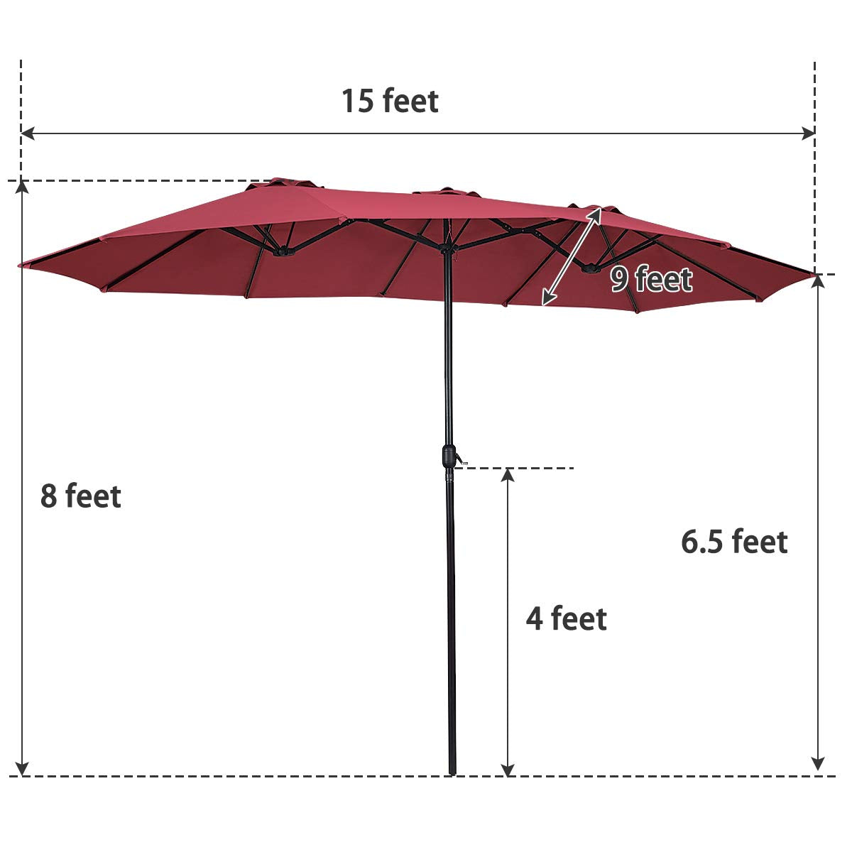 Tangkula 15 Ft Patio Umbrella Double-Sided Steel Outdoor Market Table Umbrella with Crank (Wine) Tangkula