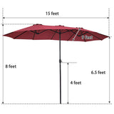 Tangkula 15 Ft Patio Umbrella Double-Sided Steel Outdoor Market Table Umbrella with Crank (Wine) Tangkula