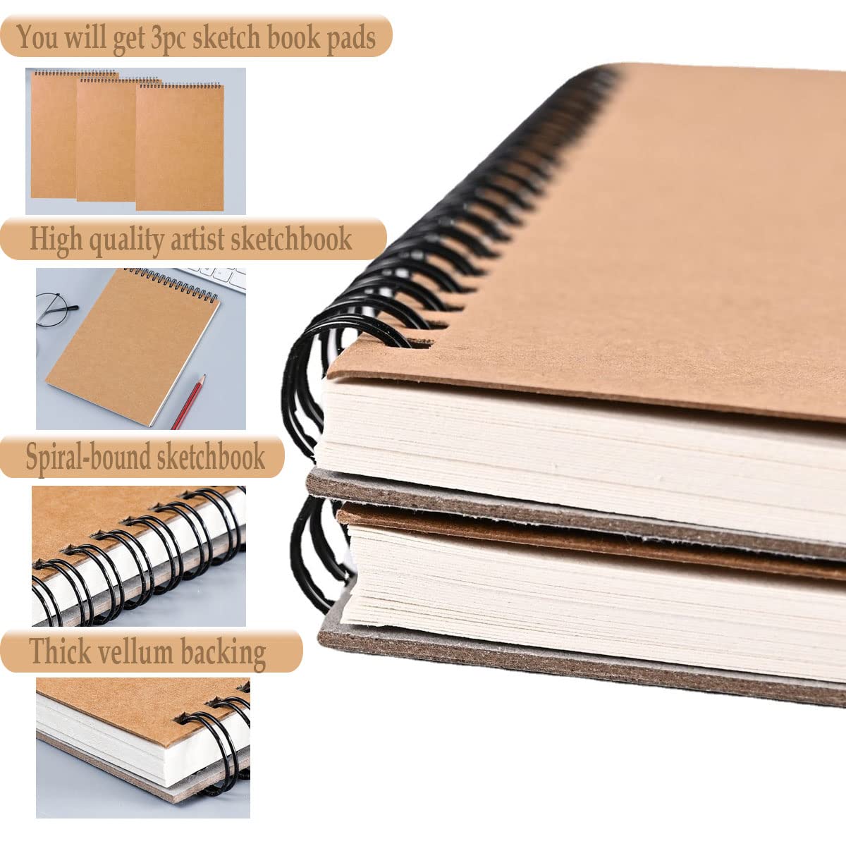 Mixed Media Sketch Pad,5.5" x 8.5" Spiral Bound (98lb/160gsm), 90 Sheets, Pack of 3, Durable Acid Free Sketchbook Hardcover Sketchbook, for Wet and Dry Media, Drawing, Painting (3 Pack- 5.5"X8.5") FONTSATTY