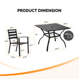 VINGLI 5-Piece Outdoor Dining Set, Metal Patio Dining Set for 4, Square Dining Table with Umbrella Hole & 4 Patio Chairs for Porch, Balcony and Backyard VINGLI