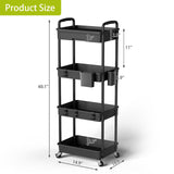 Sorgion 4 Tier Rolling Cart Organizer,Art Craft Diaper Bedside Snack Laundry Room Bathroom Organizer Narrow Thin Slim Rolling Trolley Utility Cart with Wheels for Kitchen,Office(Black) Sorgion