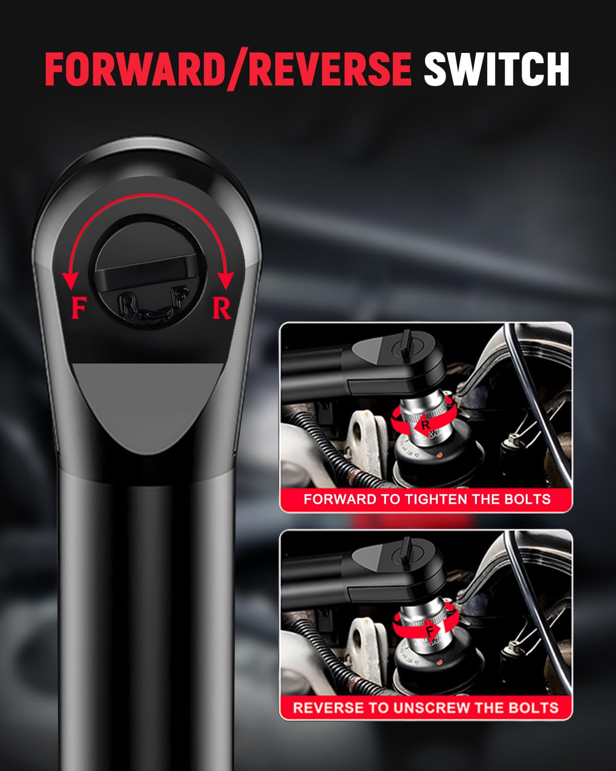 Tarlido 3/8" Electric Ratchet Wrench, 4" Extended 40 Ft-Lbs 400 RPM 12V Cordless Battery Powered Ratchet Wrench Set with LED Light, Including 2 Batteries, 11 Sockets and Fast Charge Tarlido