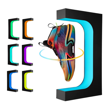 UVEHAS Levitating Shoe Display Stand, Floating Sneaker Stand with Remote 16 Colors LED Light Rotating Magnetic Levitation Shoe Rack for Home Decor Store Advertising Exhibition Shoes Collectors UVEHAS
