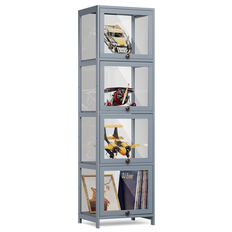 MoNiBloom 55" Tall Slim Narrow Clear Cabinet With Acrylic Door - Curio Display Case, Corner Shelves for Collection, Gray MoNiBloom