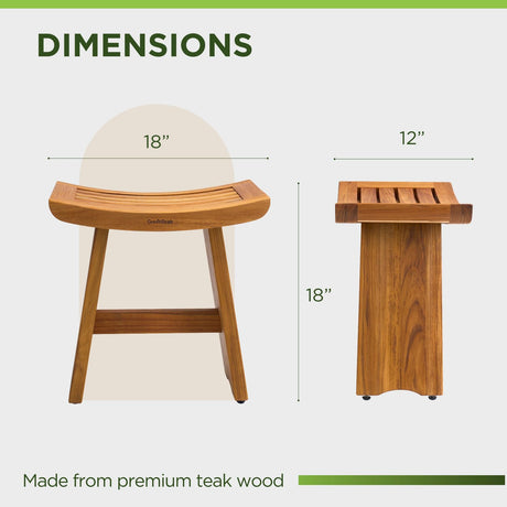 GREENTEAK Premium 18" Teak Shower Bench, Waterproof Teak Shower Stool, Wooden Stool for Bathroom, Teak Wood Shower Seat Chair for Shower Storage Shelf, 300 Lbs Capacity, Provides Safety GREENTEAK