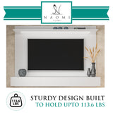 Naomi Home Bliss Modern Freestanding Wall Mounted Entertainment Center Floating TV Wall Panel for 70 inch TVs, Home Theater with LED Strip, Pull-Out Drawers and Overhead Shelf – White, Pine Wood Naomi Home