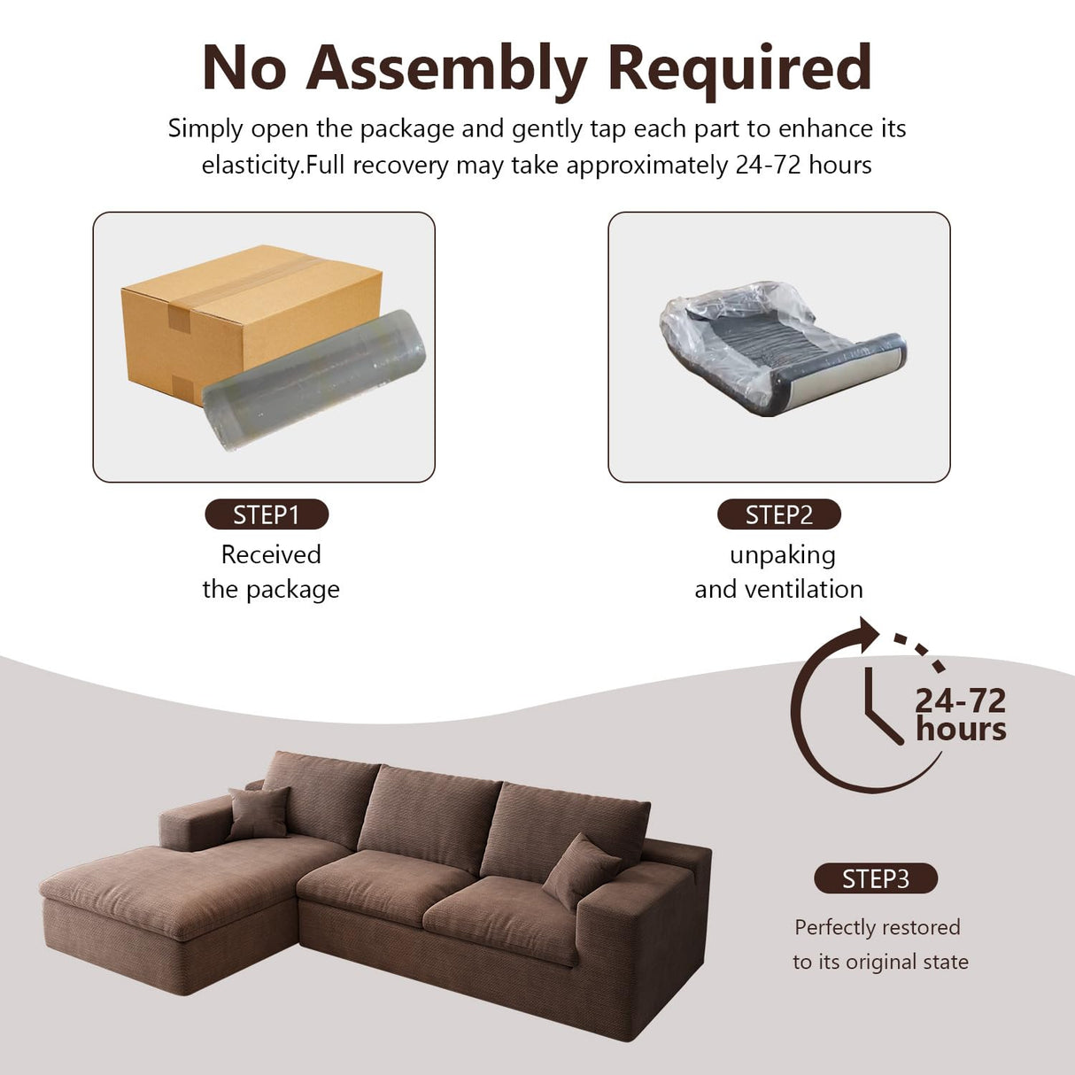 107'' L-Shaped Modern Modular Sectional Cloud Couch, 4-Seat Chenille Deep-Seat Sofa with Pillow for Living Room, Bedroom, Apartment, Camel YUODL