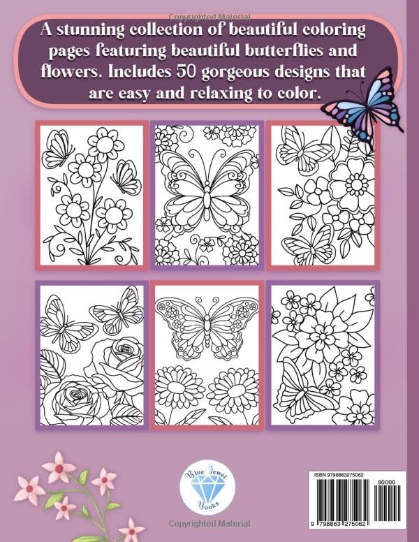 Bold and Easy Large Print Coloring Book for Adults and Seniors: Relaxing Butterflies and Flowers Majosta