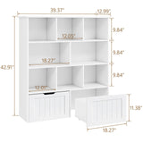 Befrases Toy Storage Organizer with Bookshelf, Large Toy Organizers and 2 Movable Drawers with Hidden Wheels and 8 Storage Cubbies, Kids Bookshelf and Toy Storage Chest, Playroom Furniture, White Befrases