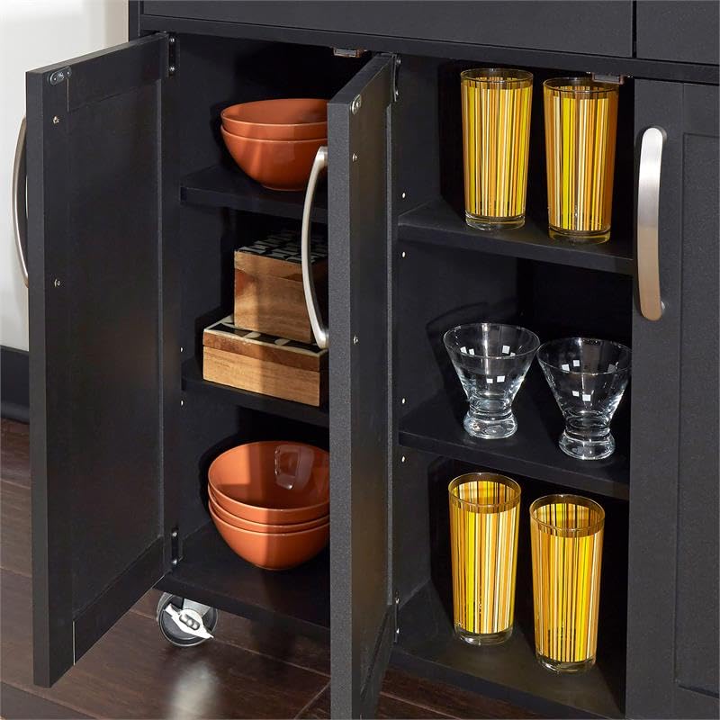 Pemberly Row Contemporary Storage Plus Wood Kitchen Cart in Black Pemberly Row