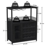 GAOMON Coffee Wine Bar Cabinet with Storage and Detachable Rack, Farmhouse Sideboard and Buffet Cabinet with Glass Holder and Mesh Door, Liquor Coffee Bar Cupboard, Black GAOMON