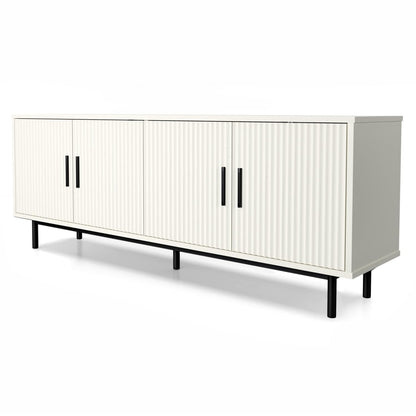 MUUEGM 70" Fluted TV Stand, Mid Century Modern Television Stands for Living Room, Wood TV Console for Televisions Up to 80 Inches, Entertainment Center with Storage, Adjustable Shelf, White TV Stands