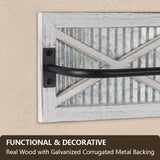 Butizone Bathroom Towel Rack, Rustic Towel Rack Wall Mounted, Small Farmhouse Bath Towel Storage Rack with Weathered Wood and Corrugated Galvanized Metal, for Hanging Towels and Hand towels, White Butizone