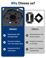 vikofan Nominal 4x4 Post Base for Concrete, Raised 4x4 Post Bracket Anchor, Deck Post Base, Wood Fence, Gazebo, Pergola Brackets Kit 4x4, Black, 4-Pack vikofan