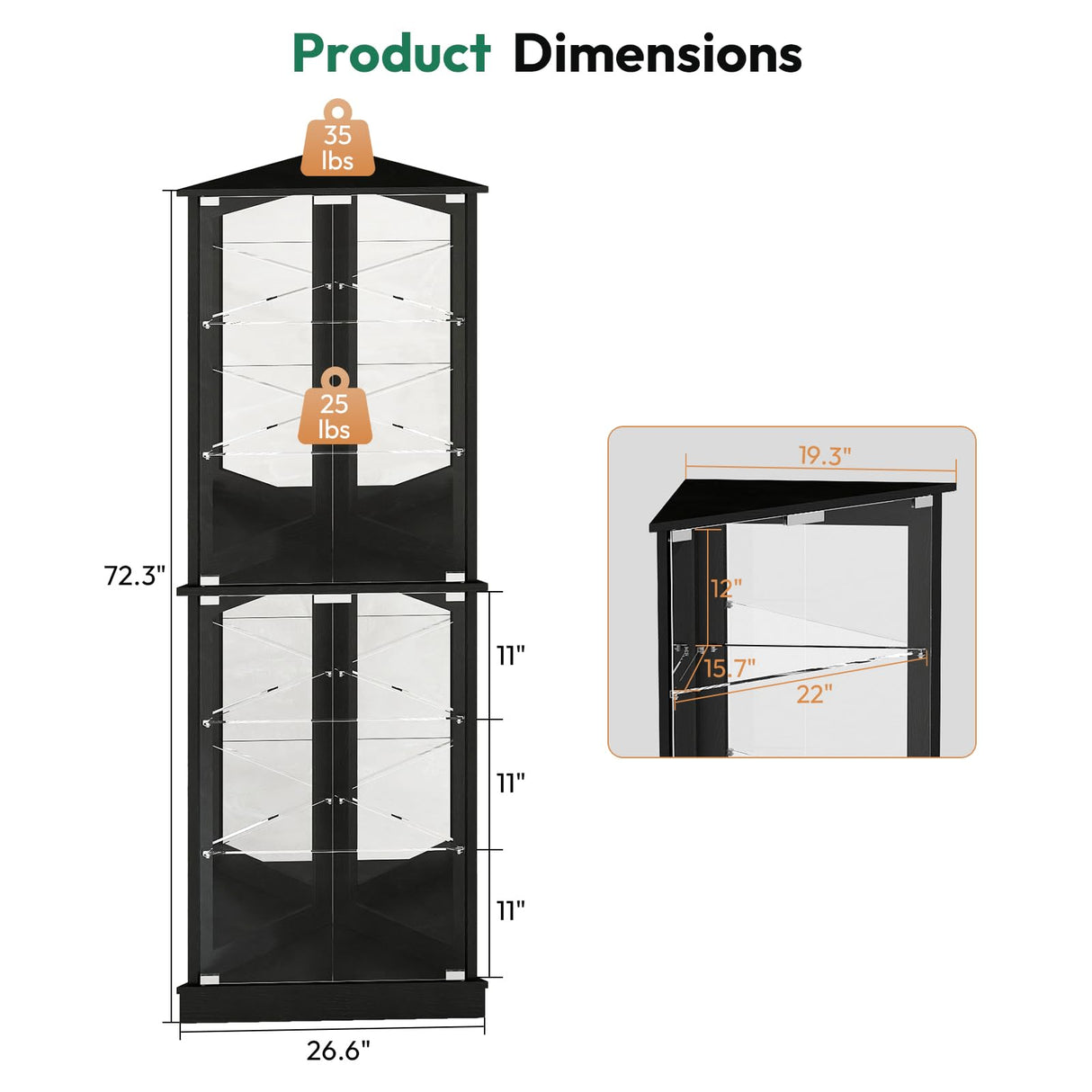 Lamtor 72" Corner Display Cabinet with Glass Doors, 6-Tier Showcase Curio Cabinet for Collectibles with Dynamic LED Lights, Modern Display Case for Living Room, Black Lamtor