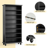 Tribesigns 69-Inch Tall Bookcase with LED Lighting, Modern 9-Tier Freestanding Bookshelf with Solid Wood Legs, Wooden Open Display Shelf Organizer for Living Room, Home Office (1, Black) Tribesigns