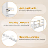 ADORNEVE Twin Size Loft Bed with Desk and 8 Storage Drawers, Metal Kids Loft Bed Twin with LED Lights & Charging Sation, Storage Shelves, 13.1" H Safety Guard & Ladder, No Box Spring Needed, White ADORNEVE