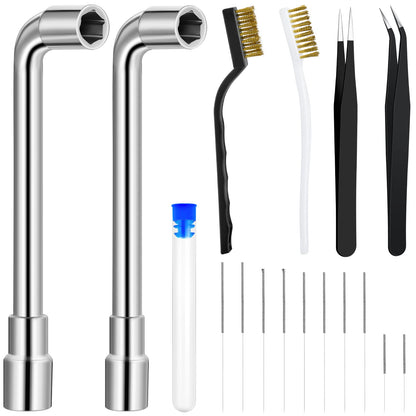 16 Pieces 3D Printer Nozzle Wrench Cleaning Kit,10 Nozzle Cleaning Pins with Storage Box 2 Tweezers 2 Cleaning Copper Wire brushes 2 L-shaped Wrench Tool for 3D Printer Accessories - WoodArtSupply