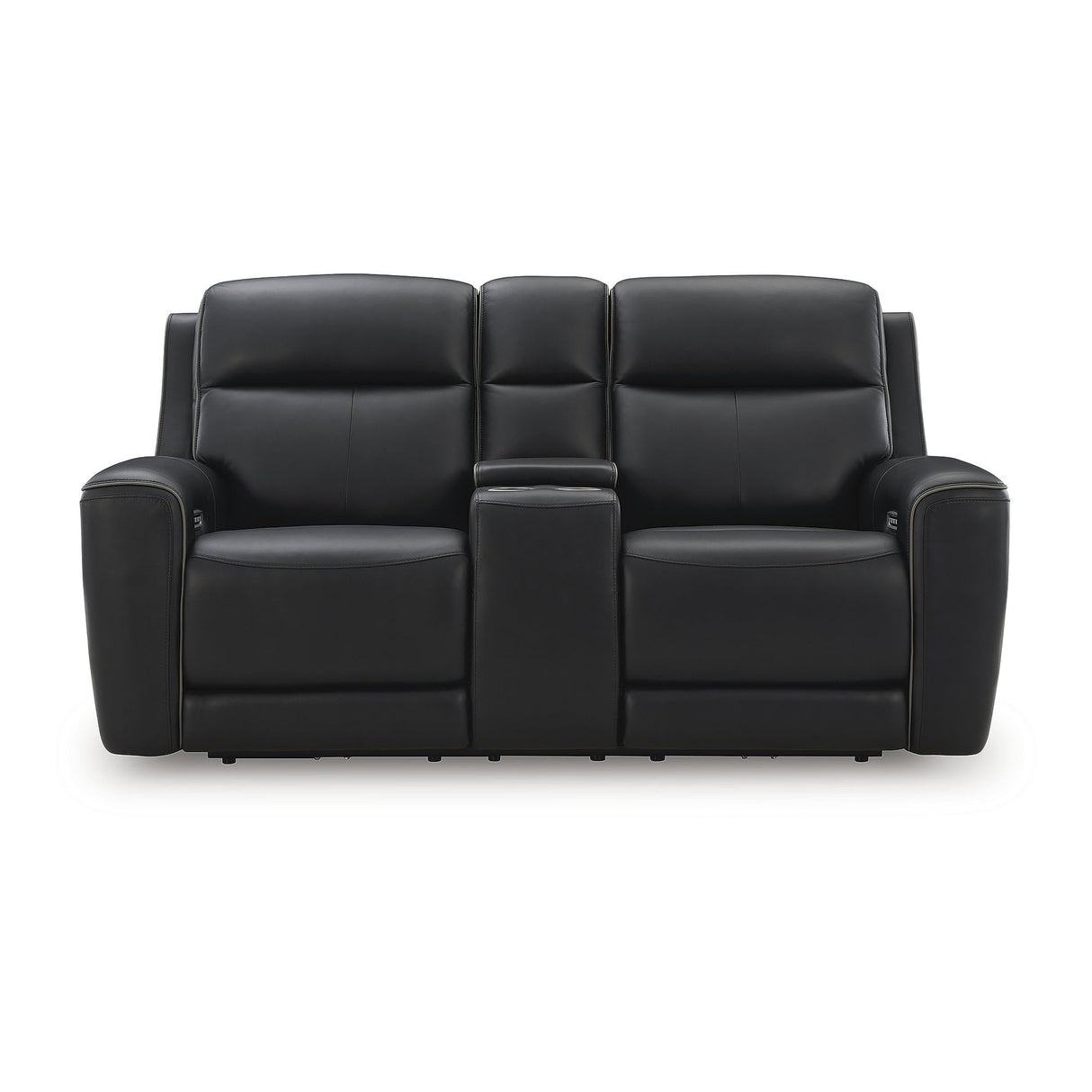 Signature Design by Ashley 5Z-Dreamlight Modern Leather Match Power Reclining Loveseat with Console, Adjustable Headrest and USB Charging, Black Signature Design by Ashley