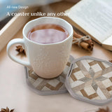 UMIRRO Absorbent Felt Coasters for Drinks with Silicone Case, Rustic Country Farmhouse Cup Coaster Set for Wooden Coffee Table Decor, Boho Tile Design, Brown, 4", 4 Pack Umirro