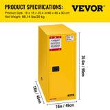 Vevor Flammable Cabinet 18" x 18" x 35", Galvanized Steel Safety Cabinet, Adjustable Shelf Flammable Storage Cabinet, for Commercial Industrial and Home Use, Yellow: Industrial & Scientific VEVOR