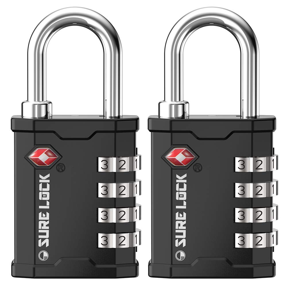 SURE LOCK TSA Accepted Heavy Duty Big Combination Luggage Padlock for Gun Cases, Transporting Equipment Cases in Trade Show, Music and Medical Industries (2, Black) SURE LOCK