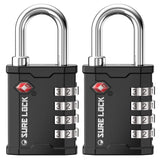 SURE LOCK TSA Accepted Heavy Duty Big Combination Luggage Padlock for Gun Cases, Transporting Equipment Cases in Trade Show, Music and Medical Industries (2, Black) SURE LOCK