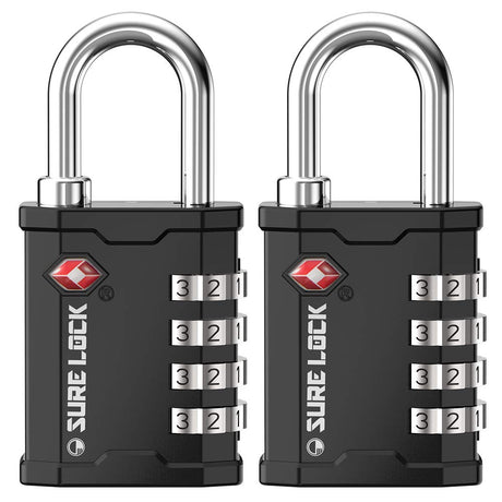SURE LOCK TSA Accepted Heavy Duty Big Combination Luggage Padlock for Gun Cases, Transporting Equipment Cases in Trade Show, Music and Medical Industries (2, Black) SURE LOCK