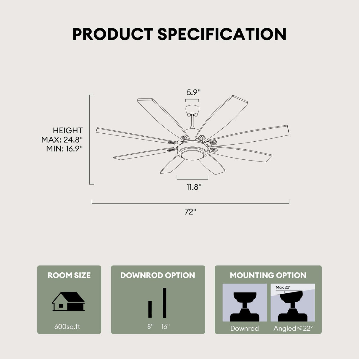 Fanbliss 72 Inch Black Large Ceiling Fans with Lights and Remote Control for Living Room, Modern Ceiling Fan with Quiet Reversible DC Motor, 3CCT, Dimmable LED for Garage, Patio, Indoor, Outdoor Fanbliss