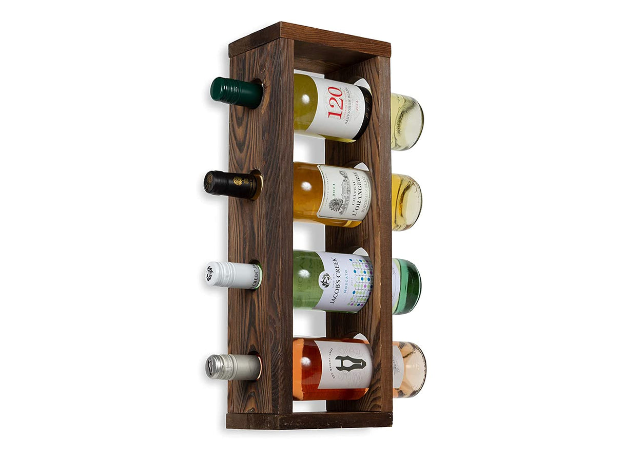 Rustic State Sonoma Wall Mounted Wood Vertical Wine Rack Holder Storage Shelf Organizer for 4 Bottles - Home, Kitchen, Dining Room Bar Décor - Walnut Rustic State
