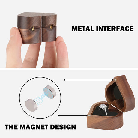 LETURE Wooden Heart Shape Ring Gift Box with Single Slot 2 Slot, Personalized Vintage Wood Jewelry Box for Proposal Engagement Wedding Ceremony Anniversary (Black-1 Slot) LETURE