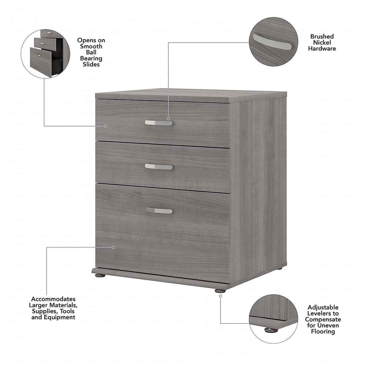 Bush Business Furniture Universal 34-inch Floor Storage Cabinet with Drawers, Platinum Gray (UNS328PG) Bush Business Furniture