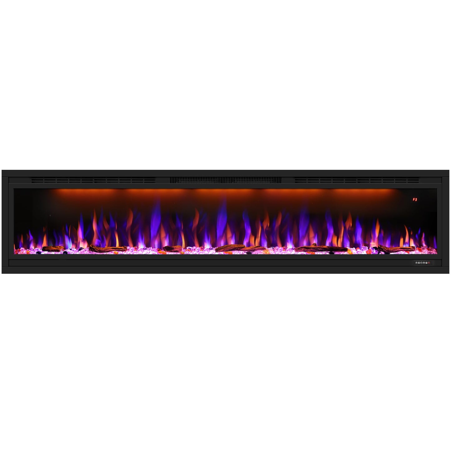 Valuxhome Electric Fireplace, 74 Inches Fireplace, Recessed and Wall Mounted Fireplaces for Living Room with Remote, Overheating Protection, Logset and Crystal, Touch Screen, 1500W/750W, Black