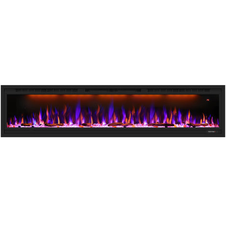 Valuxhome Electric Fireplace, 74 Inches Fireplace, Recessed and Wall Mounted Fireplaces for Living Room with Remote, Overheating Protection, Logset and Crystal, Touch Screen, 1500W/750W, Black Valuxhome