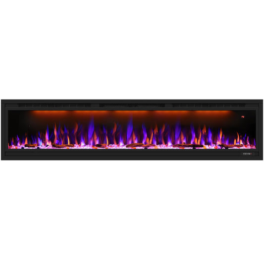 Valuxhome Electric Fireplace, 74 Inches Fireplace, Recessed and Wall Mounted Fireplaces for Living Room with Remote, Overheating Protection, Logset and Crystal, Touch Screen, 1500W/750W, Black