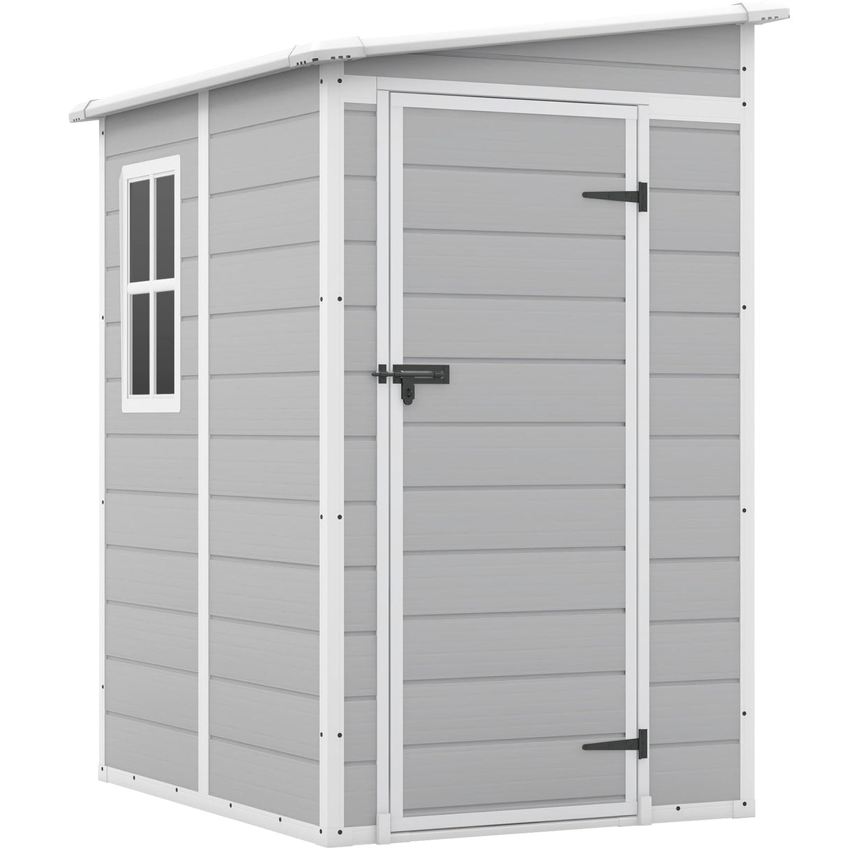 Patiowell 5x4 FT Outdoor Storage Shed, Resin Storage Shed with Floor & Lockable & Window Door for Patio Furniture, Garden Tools and Bicycle, White & Grey Patiowell