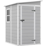 Patiowell 5x4 FT Outdoor Storage Shed, Resin Storage Shed with Floor & Lockable & Window Door for Patio Furniture, Garden Tools and Bicycle, White & Grey Patiowell