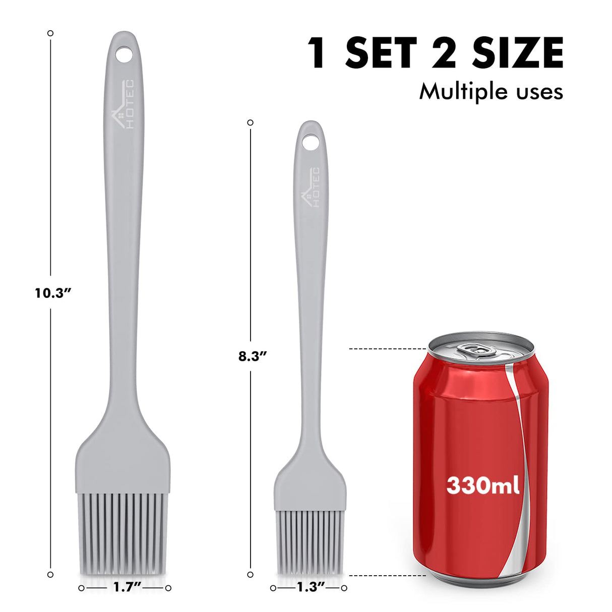 HOTEC Basting Brushes Silicone Heat Resistant Pastry Brushes Spread Oil Butter Sauce Marinades for BBQ Grill Barbecue Baking Kitchen Cooking BPA Free Dishwasher Safe (Grey 2) HOTEC