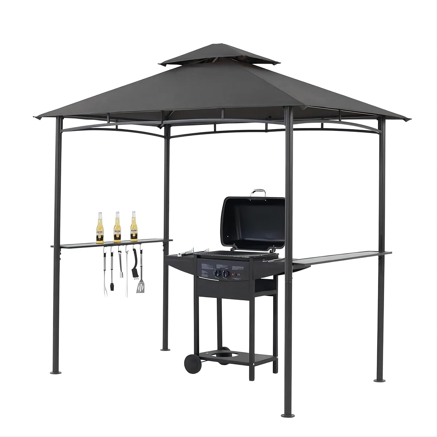 Outdoor Grill Gazebo Tent BBQ Canopy for Outdoor Barbeque Shelter Girll Canopy Grill Gazebo Hardtop with Stable Steel Frame / L96 x W60 x H101 Inch Deep Grey