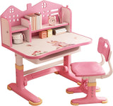 LEAQU Kids Desk and Chair Set, Study Table and Chair, Desk for Kids, Children's Desks with Golden Distance Design, Homeschooling Writing Desk with Desktop for Boys and Girls (Pink 4) LEAQU