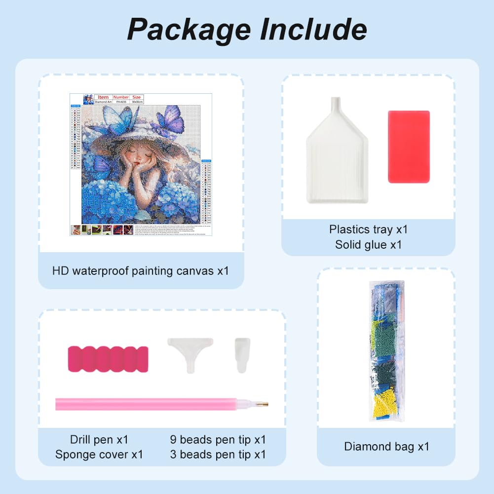 FHBUBPUP Butterfly Diamond Painting Kits for Adults, Flower Diamond Art Kits for Beginners - DIY Full Drill Round Diamond Dot Gem Art, Craft Gift Suitable for Home Wall Decoration 12×12Inch FHBUBPUP