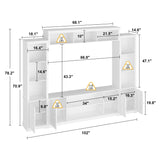 ECACAD 4-Piece Wall Unit TV Stand with Bookshelves for TVs up to 65", Modern TV Console Table Media Entertainment Center with Glass Doors & Open Shelves for Living Room, Bedroom & Home Theater, Black ECACAD