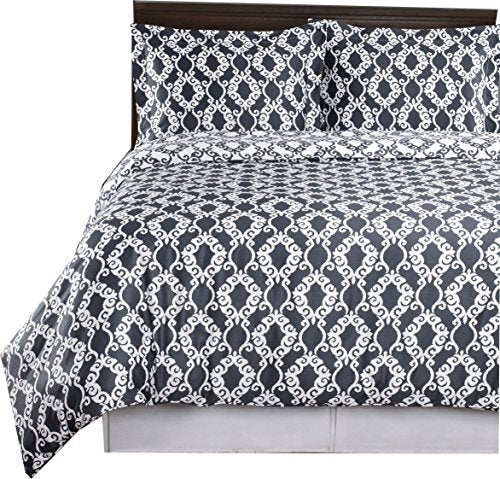 Royal Tradition Silky Sierra 300 Thread Count, 100 Percent Cotton King/California King Duvet Cover Set, Grey with White Royal Tradition