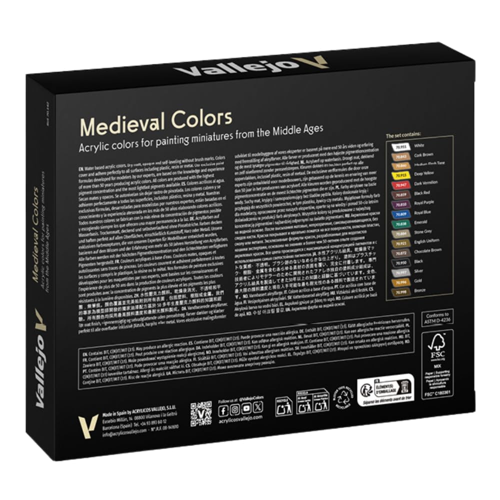 Vallejo - Model Color Medieval Colors Set | Modeling Acrylic Paints | 16 Bottles x 18 ml (0.60 fl.oz.) Vallejo