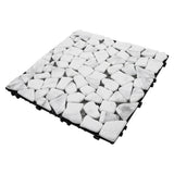 SUNWINGS 4PCS Natural Stone Interlocking Deck Tiles 12"x12" Pebble Waterproof Patio Deck, Outdoor Indoor Floor Decking Tiles for Porch Poolside Balcony Backyard, Carrara White sunwings