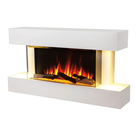 FIREBLAZE Aurora 48” 3-Sided Electric Fireplace with Wall Mount Floating White Mantel Surround 48 inch Wide, Wall Hanging or Freestanding, Heater, Remote Control, Timer and Overheating Protection